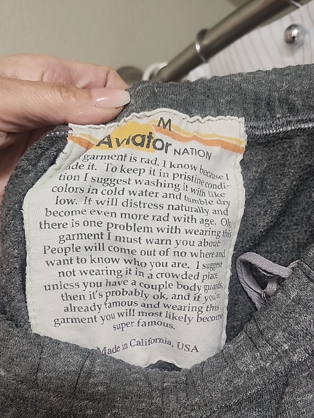 Aviator Nation Gray Joggers with Rainbow Stripe Label - Picture 5 of 5
